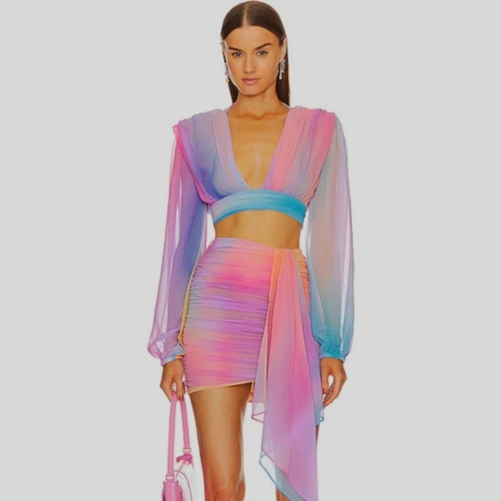 NWOT Revolve X Michael Costello Adia Top And Skirt Set In Sunset Ombre Vacation